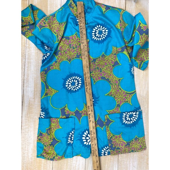 Vintage Paradise Hawaii Hawaiian Jacket Top Honolulu Blue Floral Women's Sz 10 - Picture 6 of 7